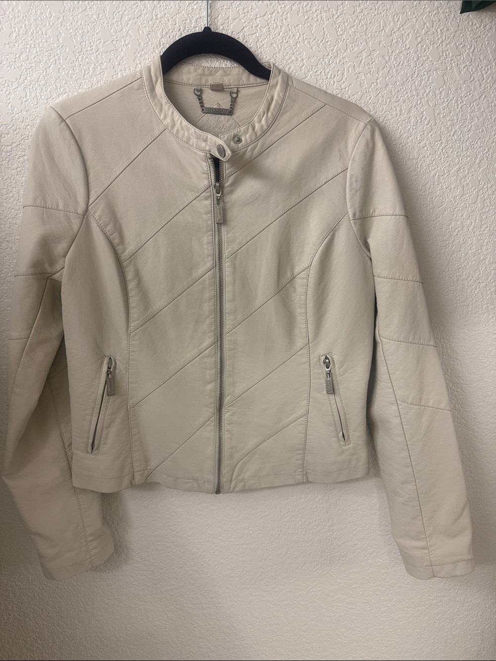 Jou Jou Cream Faux-Leather Zip Moto Jacket